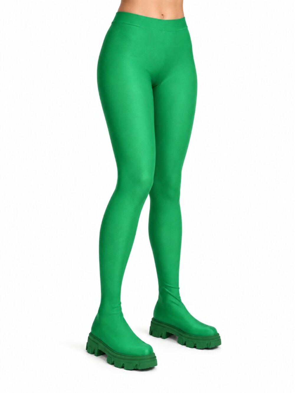 Women’s Green Pantshoes Chunky Platform Legging Boots, Shoes 7 / Pants Small